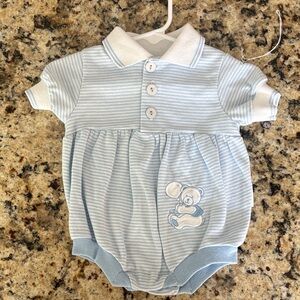 Baby Romper in Light Blue and White